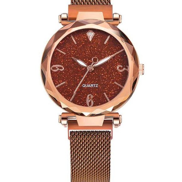 FlorasFantasies Accessories - Rose Gold & Brown Magnetic Starry Sky Wrist Watch